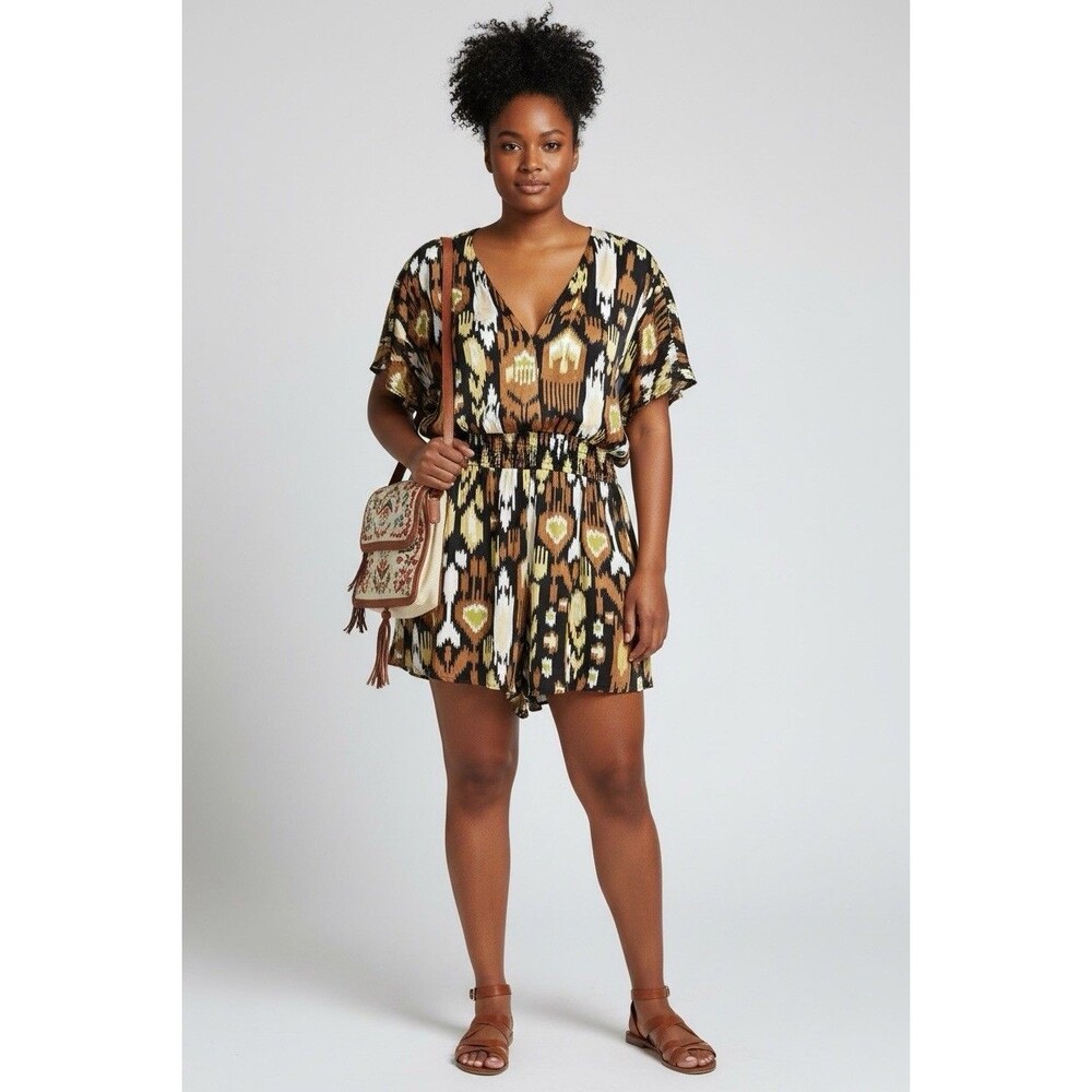 Anthropologie Plus 3X Boho Tribal Print Mini Dress Flowy Festival Fall Chic